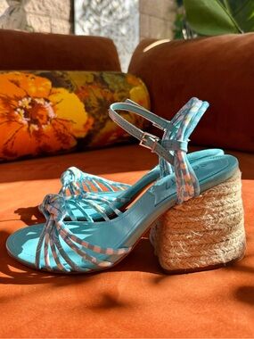 SCHUTZ summer Woven Knot Ankle strap Block Heel Sandals vacation coastal vibe